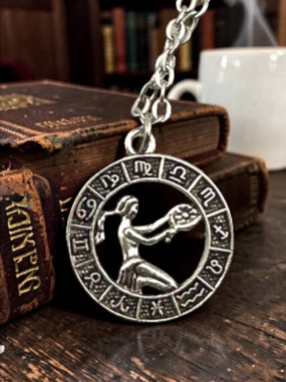 Virgo Zodiac Necklace Astrology Pendant Diamond Cut Stainless Steel Chain